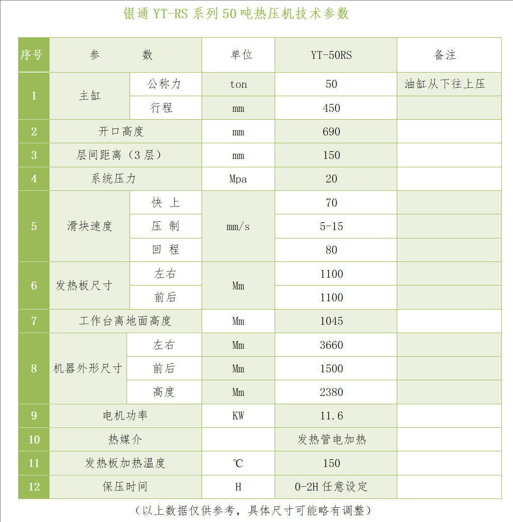 銀通50噸多層熱壓機技術參數 銀通50噸多層熱壓機技術參數